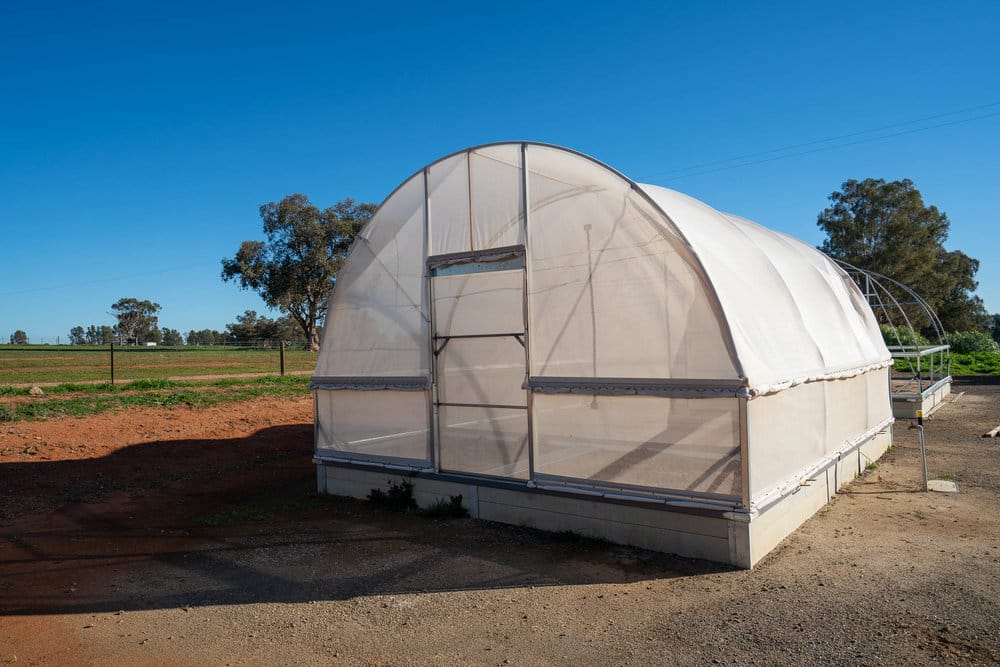 The hoop house for outdoor rearing of dung beetles.
