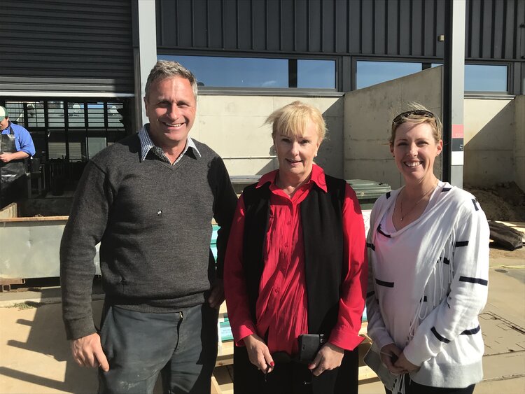 Charles Sturt University’s Chancellor, Dr Michele Allan (centre), met with some of the DBEE staff and visited the climate-controlled mass rearing facility on the 22 August 2019. Also pictured are James Stephens and Dr Alison Southwell.